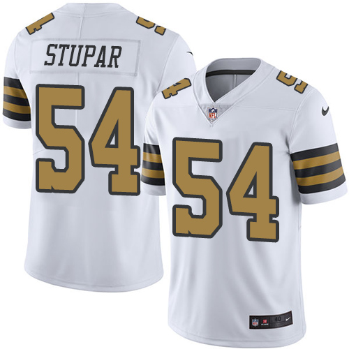 Men's Elite Nate Stupar Nike Jersey White - #54 Rush NFL New Orleans Saints